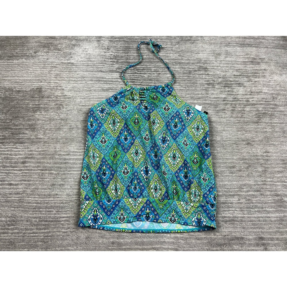 Kim Rogers Tankini Top Womens M Blue Paisley Halter Keyhole High Neck Swimwear